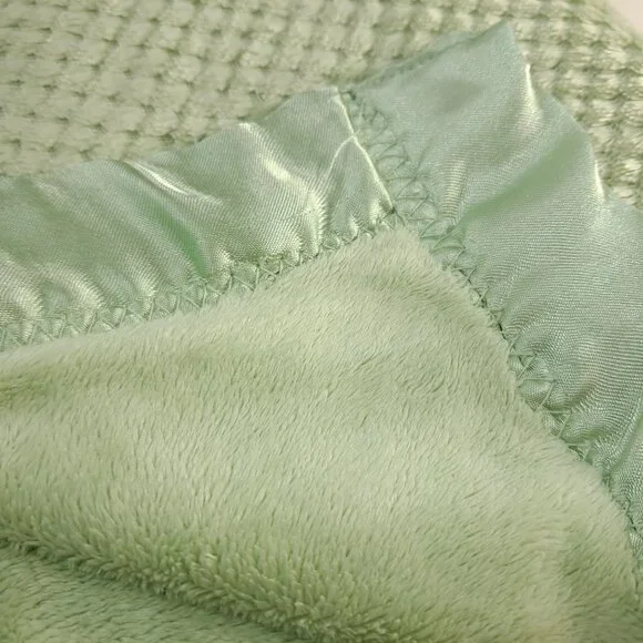 Bright Future Baby Blanket Satin Trim edge sage Green waffle plush soft Vintage - Picture 2 of 8